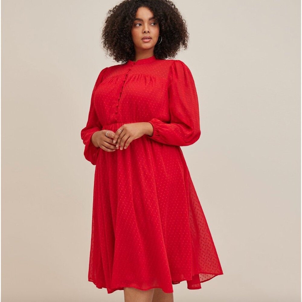 Torrid Midi Clip Dot Chiffon Button Front Dress Womens 3X